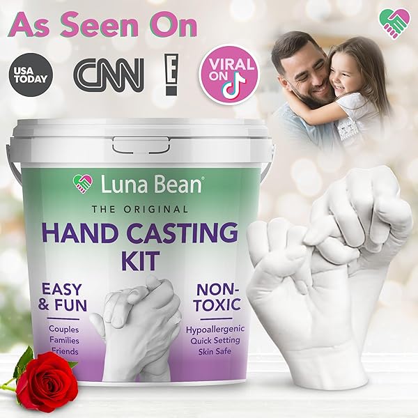 LUNA BEAN HAND CASTING KIT – THE ORIGINAL HAND MOLD KIT FOR COUPLES – GIFTS FOR DAD FATHERS DAY, BRIDAL SHOWER, WEDDING, ENGAGEMENT, GIFTS FOR HER ANNIVERSARY FOR MEN WIFE HUSBAND BOYFRIEND GIRLFRIEND