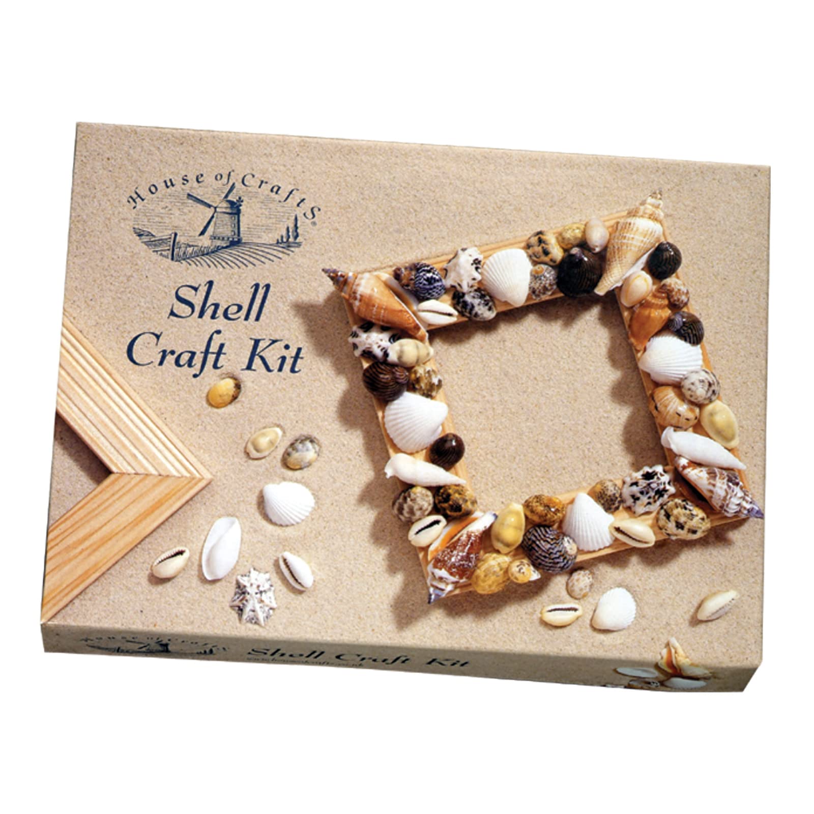 House Of Crafts Shell Craft Mini Kit, Single Craft Kit Set, Multicoloured, Includes Selection of Sea Shells, MDF Frame, PVA Adhesive, Varnish, Brush, Instructions