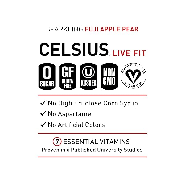 CELSIUS SPARKLING FUJI APPLE PEAR, FUNCTIONAL ESSENTIAL ENERGY DRINK 12 FL OZ (PACK OF 12)