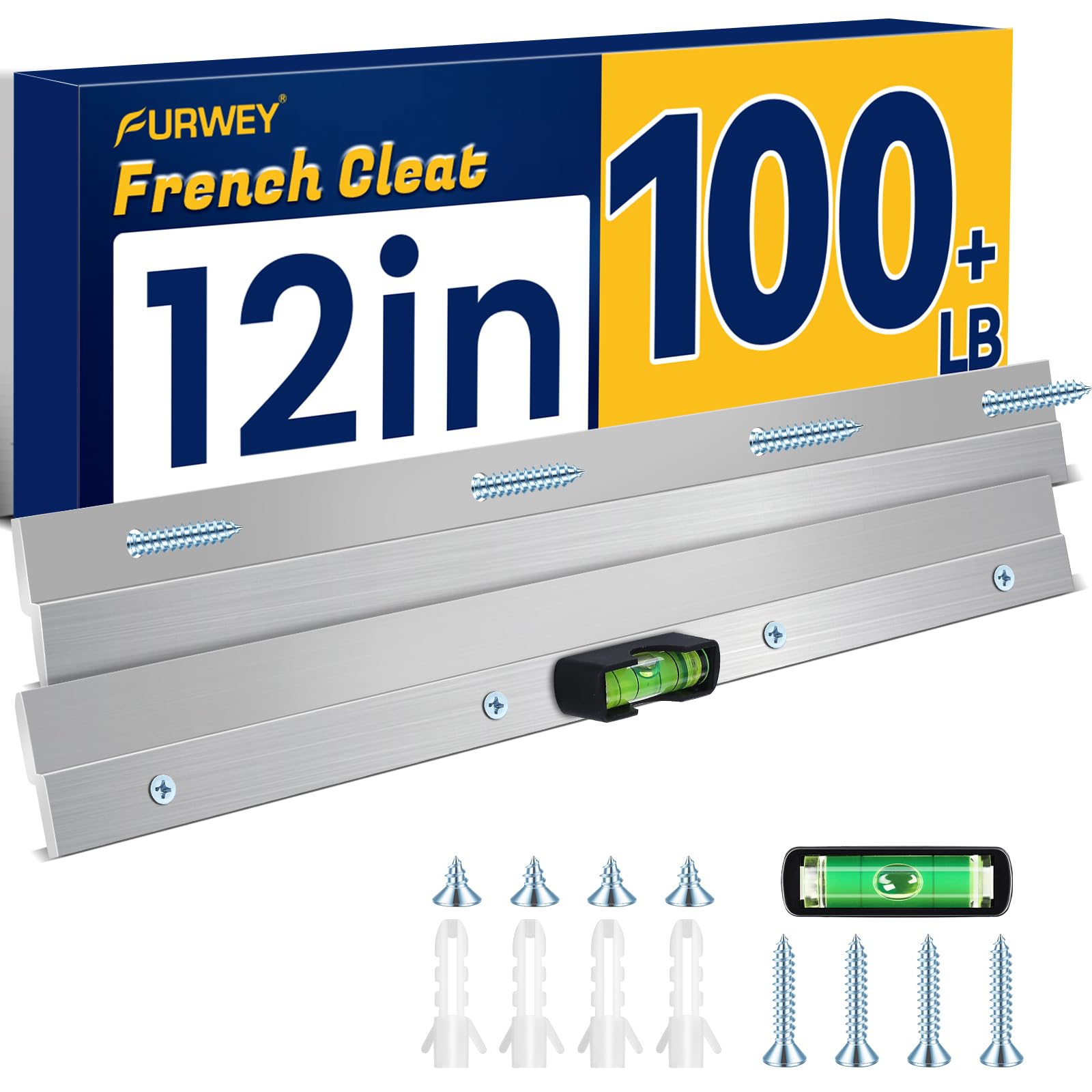 Photo 1 of FURWEY French Cleat, Picture and Mirror Hanger, Aluminum French Cleat, Headboard Wall Mounting Brackets with Screws(12 Inch-1 Pair, Support 80 lbs)