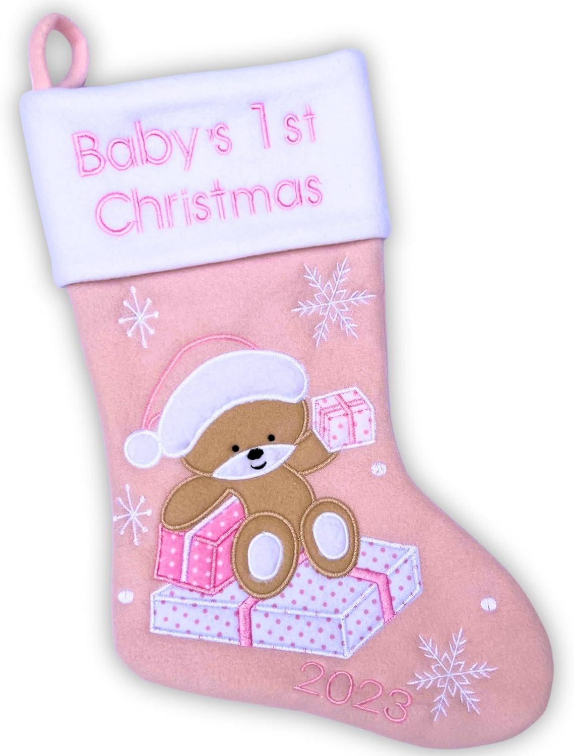 Stockings & Holders - Heart's Sign Babys First Christmas Stocking 2023 | My First Christmas Baby Boy and Baby Girl | Newborn Stockings Christmas Ornaments | Xmas Newborn Christmas Decor (Pink)