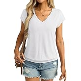 Micticsi Womens V Neck Cap Sleeve T Shirts Banded Bottom Top Loose Fit Short Sleeves Tee Casual Summer Basic Tops 2025