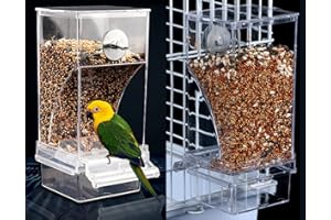 Kenond® Automatic Bird Feeder, No-Mess Bird Cage Finch Foraging Feeders, Acrylic Parrot Integrated Seed Feeder, Transparent Food Container Cage Accessories for Small Birds Parakeet Canary Lovebirds