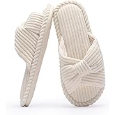 Chantomoo Slippers for Women Memory Foam House Womens Slipper Slides Home Bedroom Bathroom Spa Open Toe Corduroy Bow Slippers Cozy Comfortable