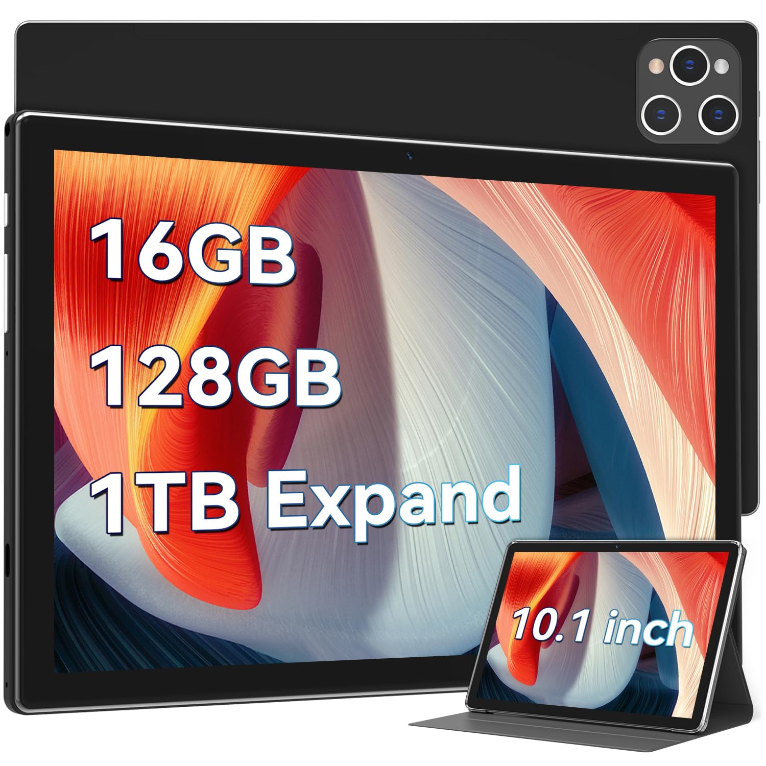 Photo 1 of 10 Inch Android Tablet, 2024 Latest Android 13 Tablet 128GB ROM+16GB RAM (8+8Virtual) +1TB TF Expand, Octa-Core Powerful 5G WiFi Tablet, 13MP+8MP Camera, Bluetooth, GPS, FHD Display(with Leather case)