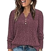 ROSRISS Plus-Size-Tops-for-Women Dressy Long Sleeve Shirts Casual V Neck Tunics Trendy Loose Ribbed Knit Pullover Sweaters
