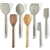 Calphalon Prime 7-Piece Silicone and Teak Wood Kitchen Tool Set, Stainless Steel Kitchen Utensil Set, Kitchen Spoon And Spatula Set, Heat Resistant Non-Slip Kitchen Gadgets Set - Taupe