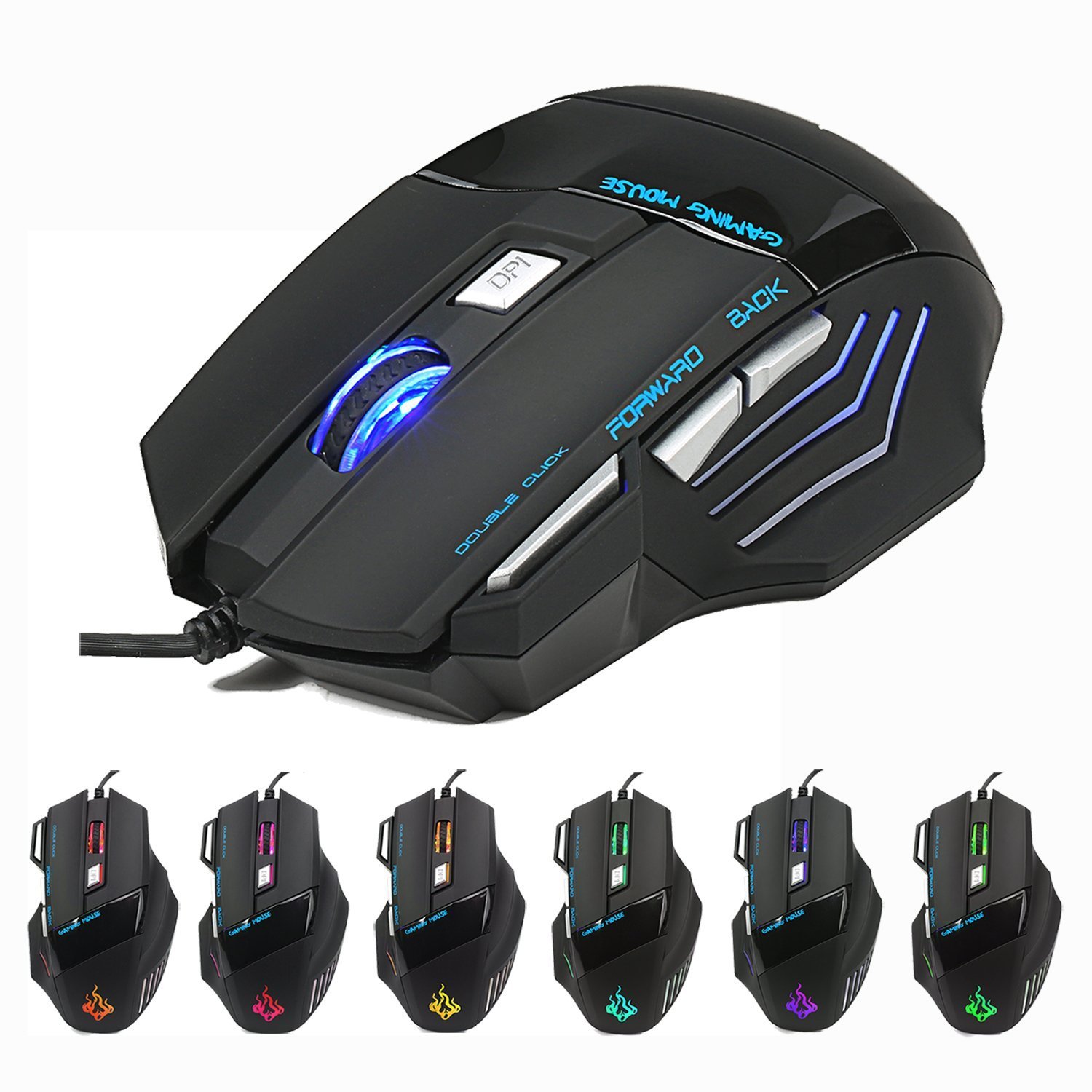 Gaming Maus,Queender USB Wired Maus mit Kabel Einstellbare DPI PC Mouse Hohe Präzision LED Mice für Pro Gamer, PC Windows Macbooks Laptops mit LED Backlight 7 Tasten(Schwarz)