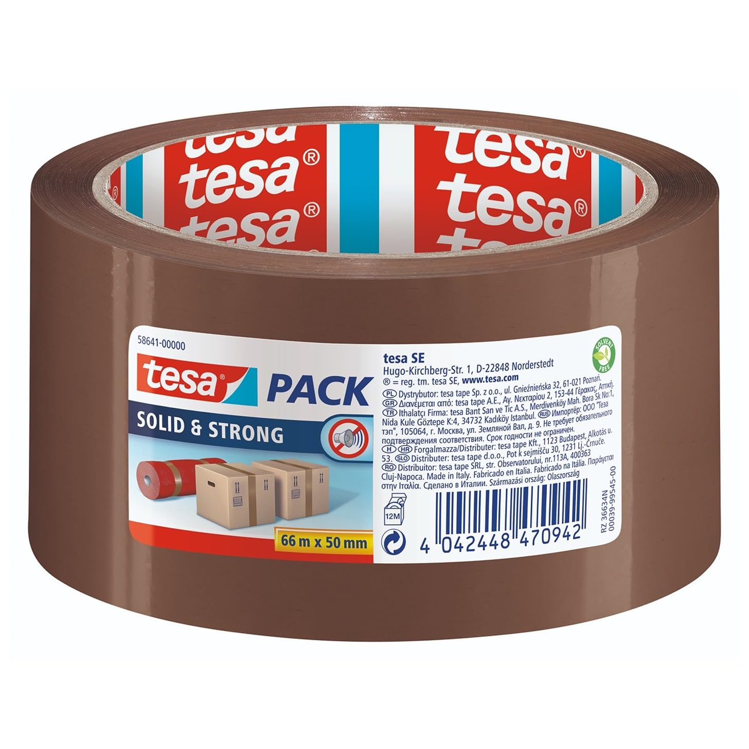 tesapack Solid & Strong - quietly unrollable parcel tape / packing tape for secure sealing of packages - brown