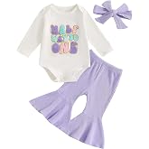 SHUING Newborn Baby Girl Half Birthday Outfit Letter Embroidery Long Sleeve Romper Flare Pants Infant summer Clothes Headband