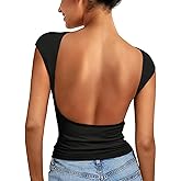 EFAN Womens Backless Tops Open Back Shirts Summer Crop Shirts Short Sleeve Cute Clothes Y2k Spring Outfits 2026