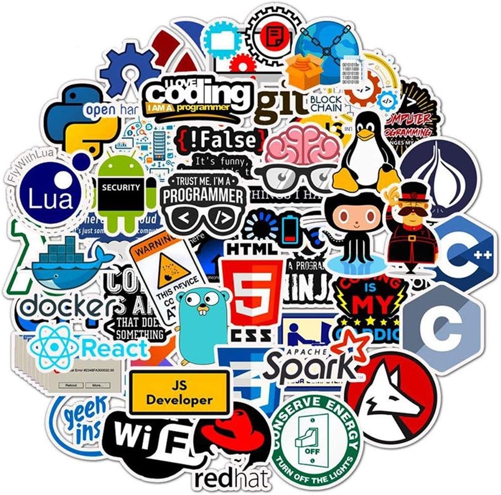 Stickers Internet Java Sticker Geek Programmer Php Docker Html Bitcoin Cloud C++ Programming Language For Laptop Car DIY Stickers 50 Pcs (Color : 50pcs)