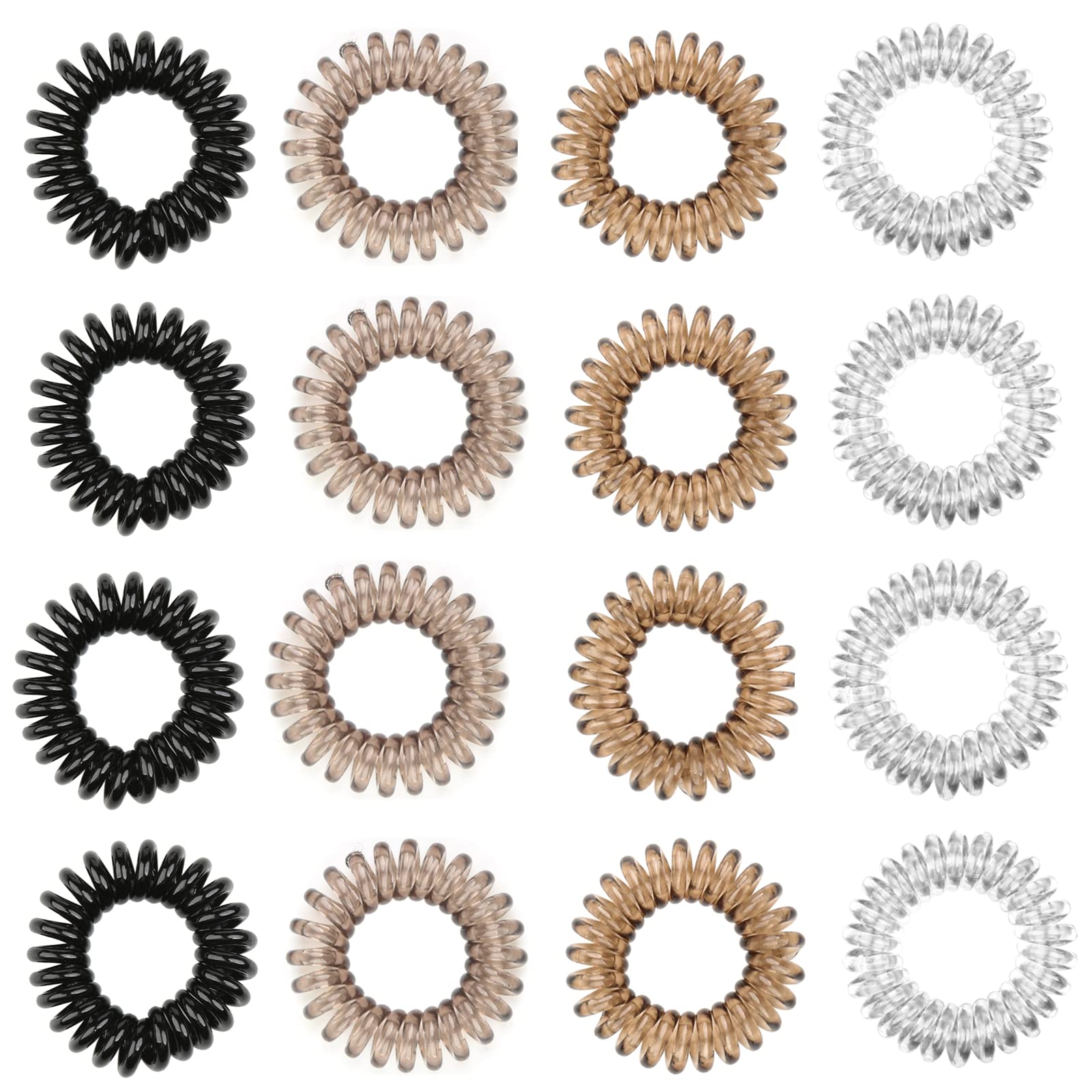 Miying 18 Pcs Spiral Hair Ties Plastic Coil Hair Bands Telephone Cord Bobbles Elastic Spiral Ponytail Hairbands Set No damage 4 Colors Hairs Accessories, Hairs Ties,Clear Elastic Bands