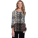 MULTIPLES Women's Three Quarters Sleeve Scoop Neck Embellished Top