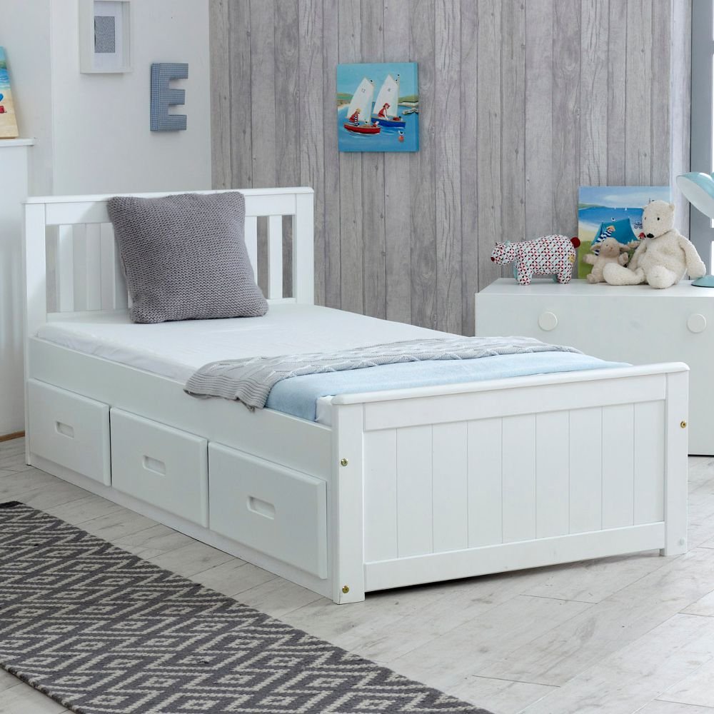 Happy Beds Mission Wooden Solid White Pine Storage Bed Drawers