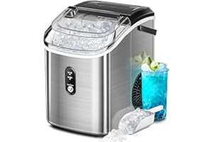 AGLUCKY Nugget Ice Maker Countertop, Portable Pebble Ice Maker Machine, 35lbs/Day Chewable Ice, Self-Cleaning, Stainless Steel, Pellet Ice Maker for Home/Kitchen/Office (Silver)
