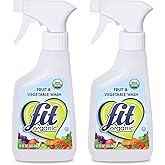 FIT Organic - USDA Certified Earth Friendly, Tasteless and Odorless Fruit and Vegetable Wash, Bottle Spray, White, Clear, 12