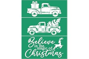 JAJADO Self-Adhesive Silk Screen Stencils Christmas Theme Screen Print Transfers Reusable Christmas Stencils for Painting on Wood, T-Shirt Fabric, Ceramic, Christmas Truck Xmas DIY Decoration
