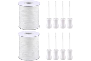 SAYAYA 2 Roll Braided Nylon Lift Shade Cord with Wood Pendants, 55 Yards 1.8 mm Replacement Blind Cord String for Window Blinds, Roman Shades, Gardening, and DIY Craft Projects (White)