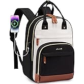 LOVEVOOK Backpack for Women,Laptop Backpack Women,Fits 18 Inch Laptop Bag,School Backpacks,Fashion Travel Work Anti-theft Bag,Waterproof Business Computer College Backpack Purse,Beige-Black-Brown