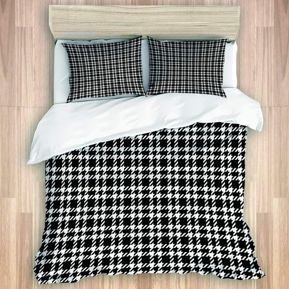 amazon com kgspk duvet cover set black and white houndstooth tartan seamless vector pattern tile microfiber 3 piece full queen bedding set with 2 pillowcases home kitchen amazon com