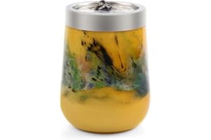 VOREEN Handblown Glass Tabletop Fountain – Yellow Art Glass Water Feature with Gentle Ambient Glow – Optional Aromatherapy for Home, Spa, Office Décor