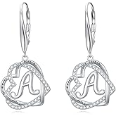 TOUPOP Gifts for Women Heart Initial Earrings 925 Sterling Silver Double Heart Dangle Earrings Birthday Jewelry Birthday Christmas Gifts for Her Wife Girlfriend