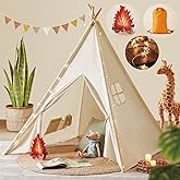 Tiny Land Kids-Teepee-Tent with Star Lights & Campfire Toy & Carry Case, Stable for Kids & Toddler, Indoor & Outdoor for Girl