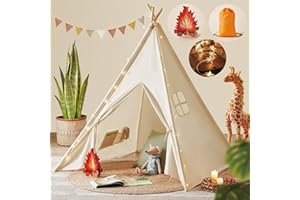 Tiny Land Kids-Teepee-Tent with Star Lights & Campfire Toy & Carry Case, Stable for Kids & Toddler, Indoor & Outdoor for Girl