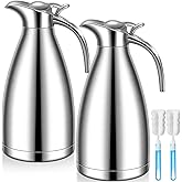 Uiifan 2 Pcs 68 oz Thermal Coffee Carafe Insulated Stainless Steel Coffee Carafe for Hot Liquids Vacuum Thermal Pot Creamer Dispenser with Brushes Keeping Hot Tea Milk Water(Silver)