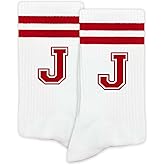 SSQBZU Striped Initial Socks with the Letter in Red,Gifts for Birthday,Christmas,etc.,Socks for Adult,Teens,Men&Women.