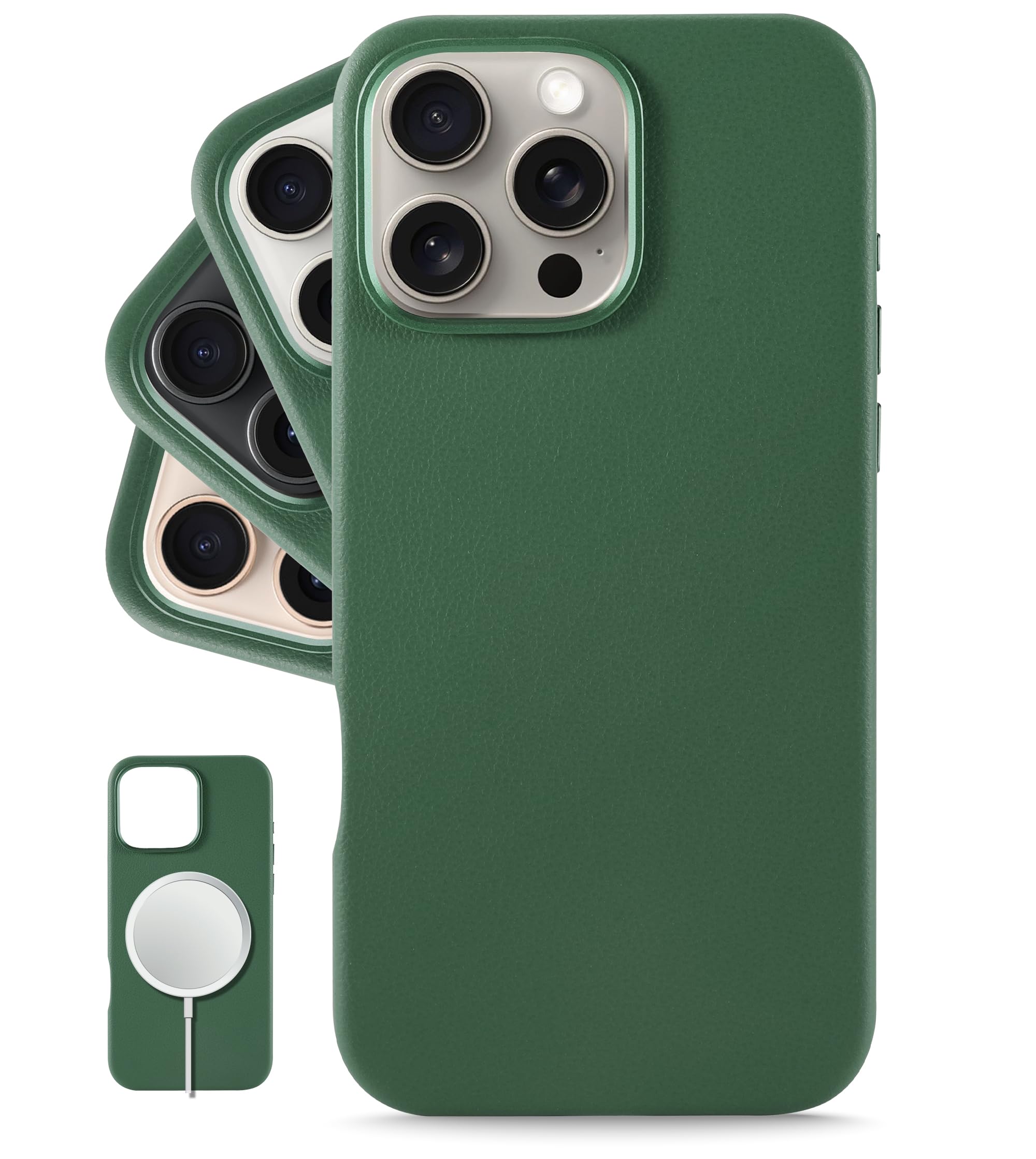 LONLI Classic - for iPhone 16 Pro - European Genuine Vele Leather Phone Case - Smoothen and Soften Over Time - [Compatible with Magsafe] - Dark Green