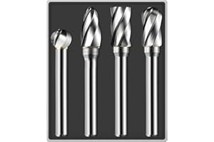 SWORKER 4Pcs Carbide Burr Set 1/4 Shank Aluminum Cut (Wide-Flute Cut) Die Grinder Bits Rotary Tools Attachment Kit Rasp File Accessories Metal Wood Stone Steel Grinding Deburring Cutting Porting Carving