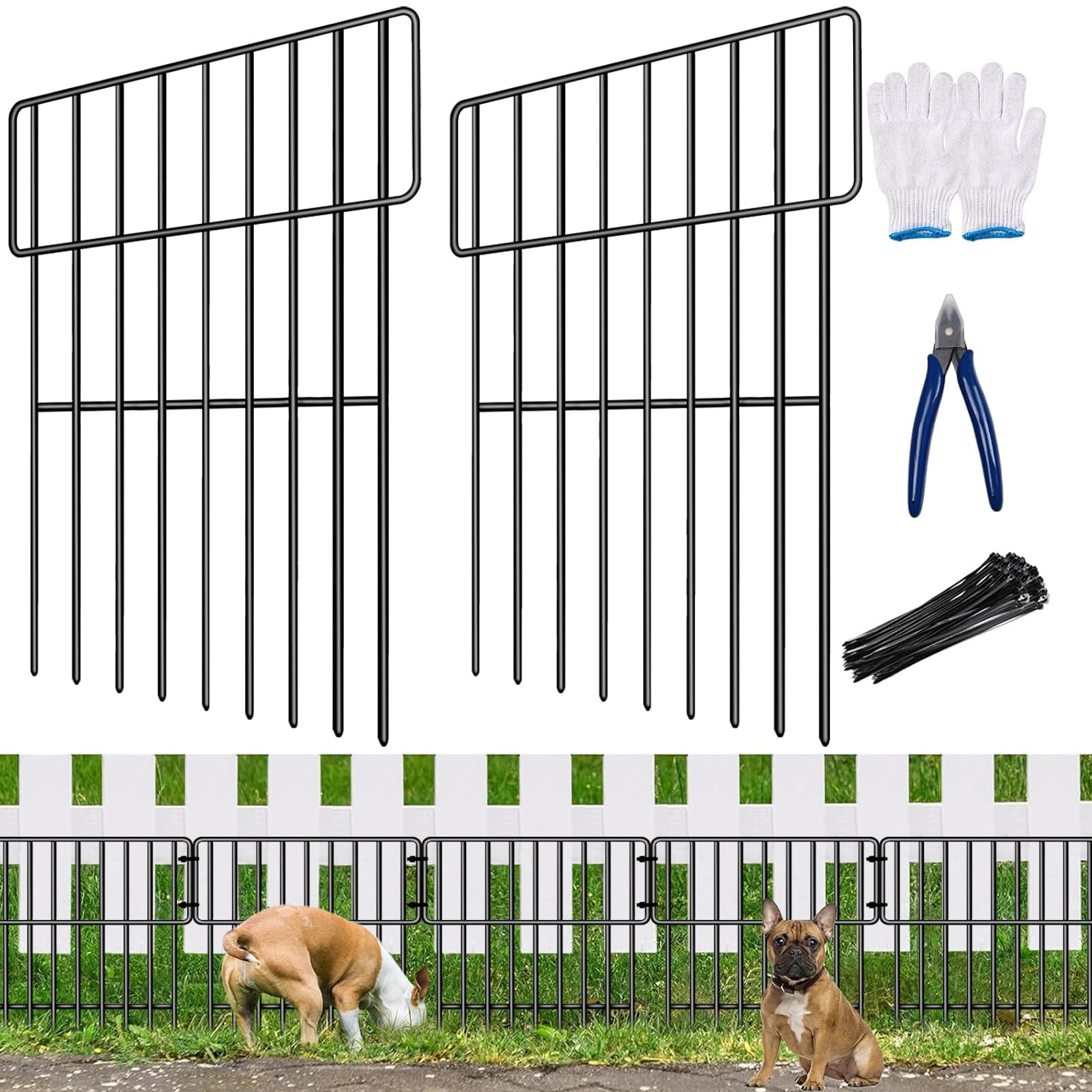Photo 1 of 25 Pack Animal Barrier Fence, No Dig Fence for Dogs, Rabbits Dog Digging Fence Barrier, Rustproof Metal Defense Fence for Outdoor Yard, with Cable Ties and Cutting Plier 27ft(L) X 17in(H) Black