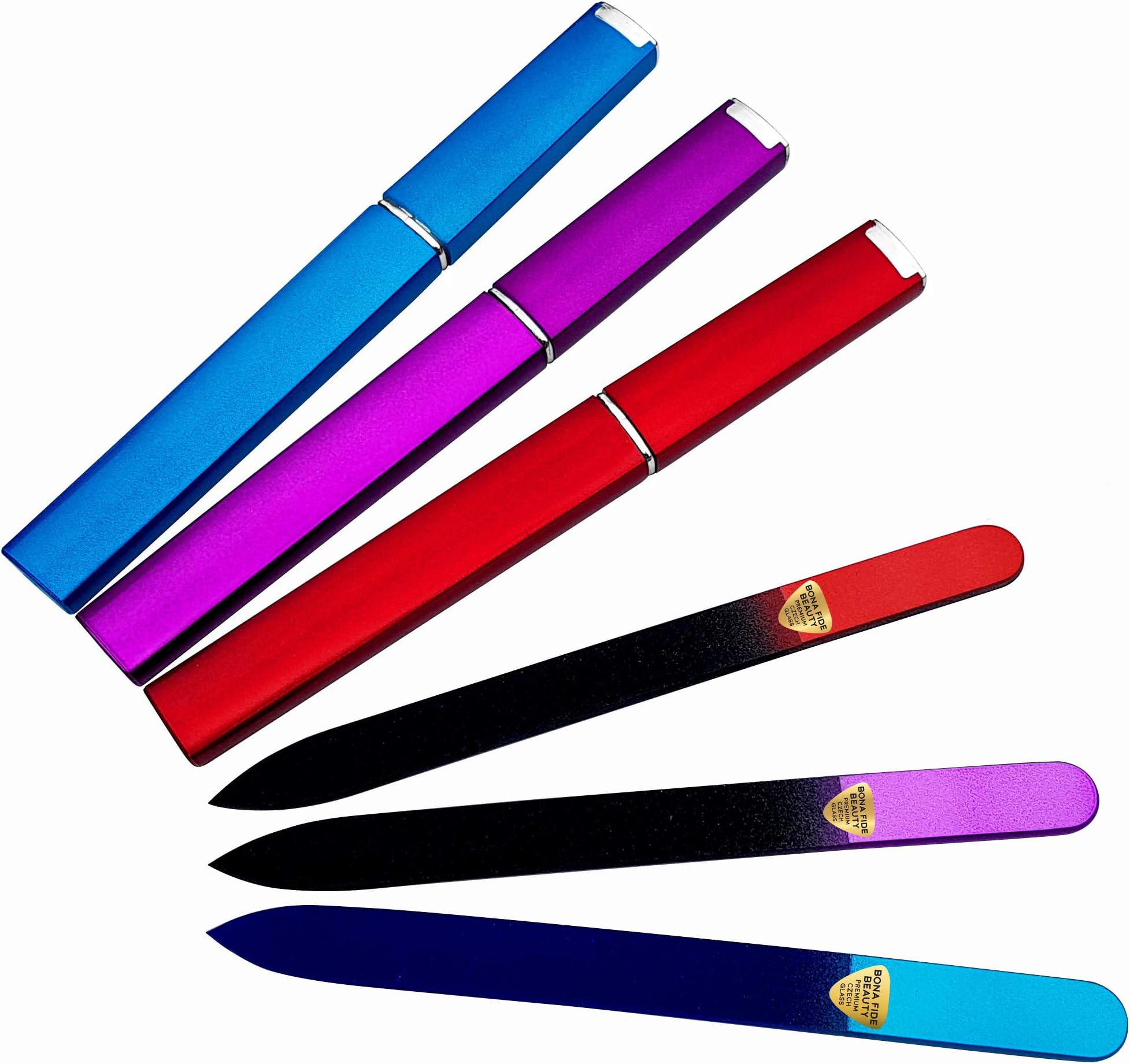 Fine Grit Nail Files, Glass Fingernail Files for Professional Manicure Nail Care, File in Any Direction, Expertly Shape & Sculpt Nails - Bona Fide Beauty Premium Czech Glass