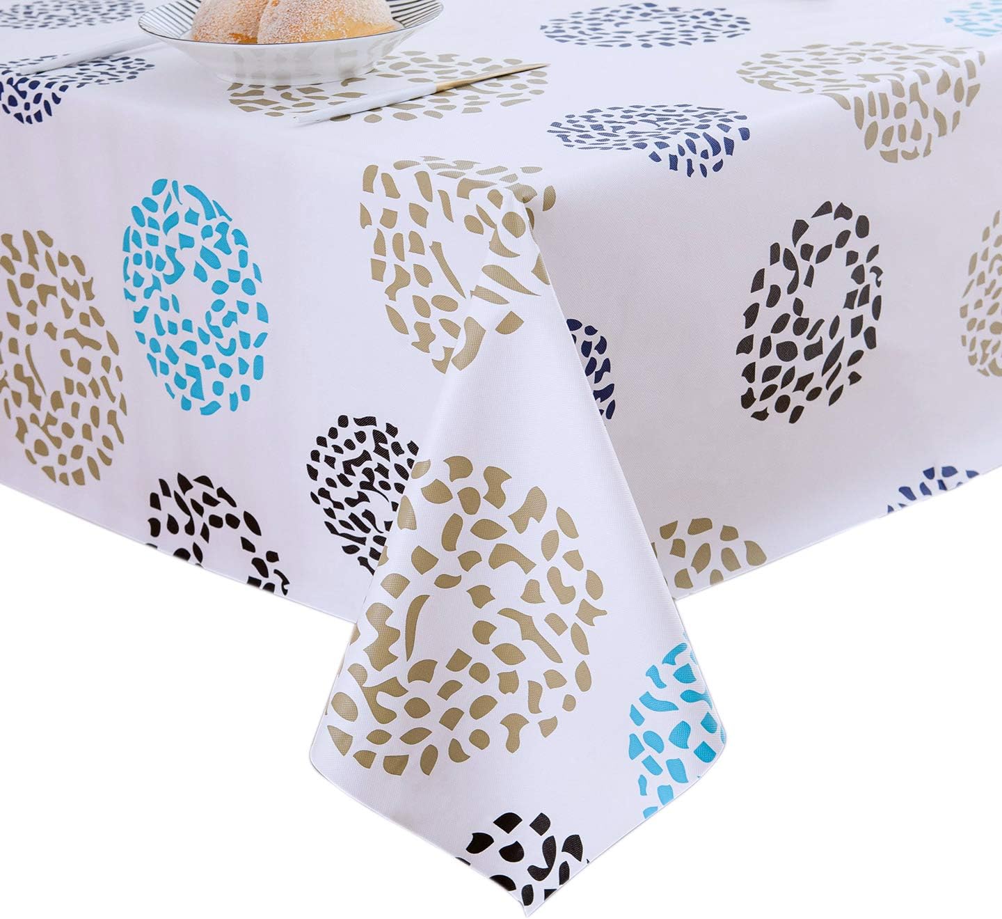 Lavin Vinyl Tablecloth Rectangular, Plastic Water Resistant Table Covers, PVC Wipe Clean Oilcloth Table Cloth (55 x 108 Inch, Polka Dot)