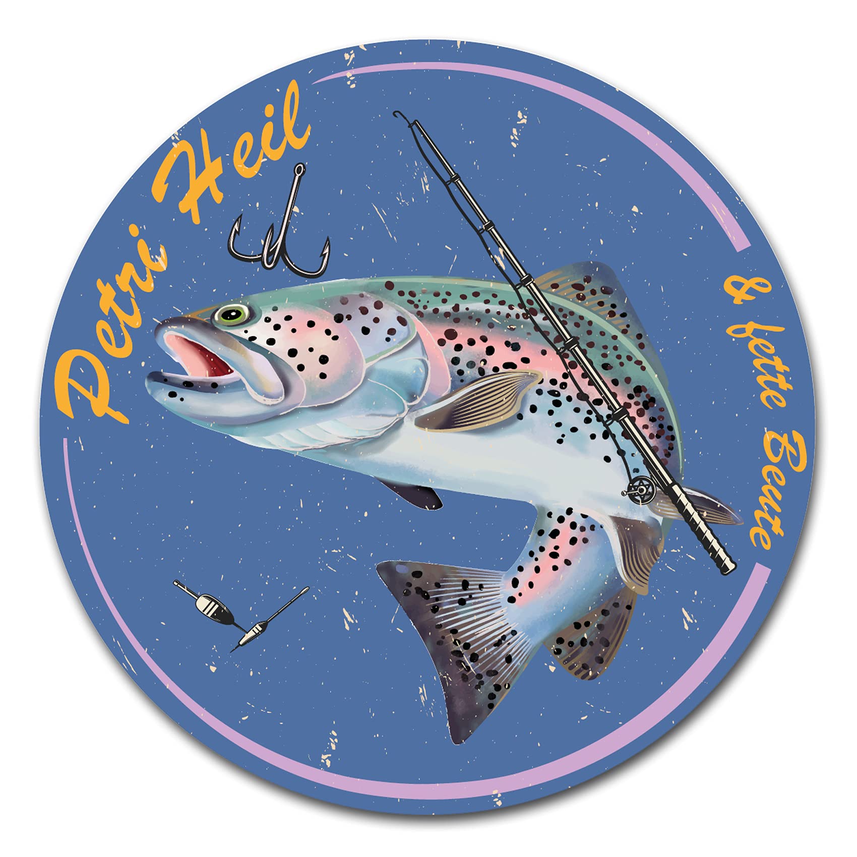 Fish Sticker in Retro Style 10 x 10 cm Fishing Vintage Sticker for Car Boat Fishing Case Fishing Accessories Weatherproof R164 (03 Trout, Petri Heil)