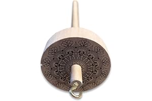 Happy Classy Drop Spindle Maple Top Whorl Spinning Smooth Finish Mandala Design #1