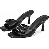 Goiphrri Kitten Heels for Women Heeled Sandals with Buckle Strap Sandal Open Toe Heels Slip On Summer Mules for Women Fashion Trendy