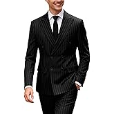 UNINUKOO Men's Suits 2 Piece Pinstripe Double Breasted Tuxedo Suit for Men Slim Fit Formal Dress Blazer Jacket Pants