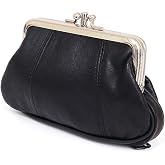 Womens Leather Mini Wallet ID Credit Cards Cash Coin Holder Case Organizer Puse with Framed &amp; Zipper Closures - Black