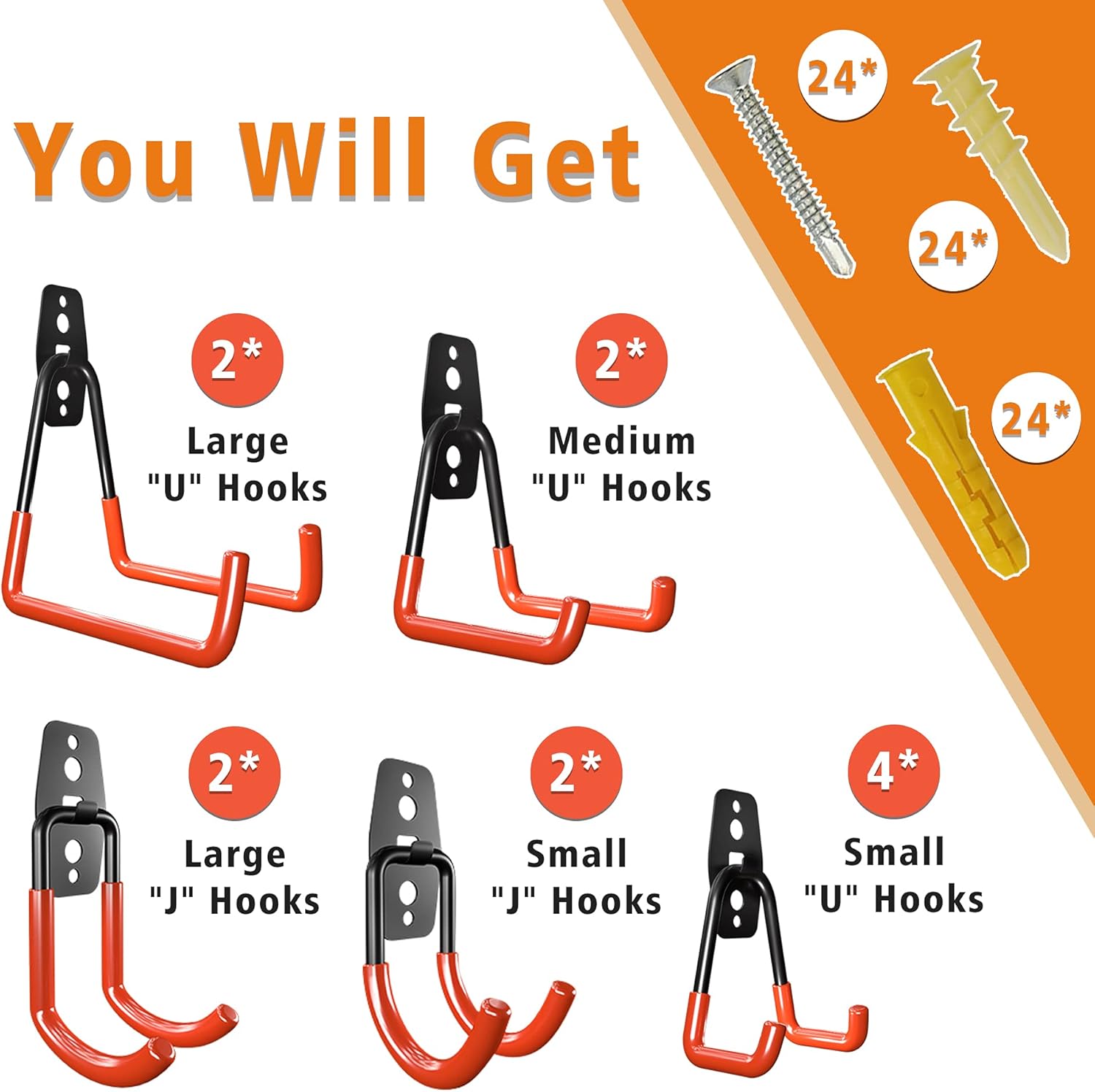 Garage Hooks Heavy Duty; 12 Pack Wall Mount Garage Hooks; Steel Garage Storage Hooks; Heavy Duty Garage Hangers for Bikes Ladders Tools; Garage Wall Hooks Utility Double Hooks for Garage Organization - - 