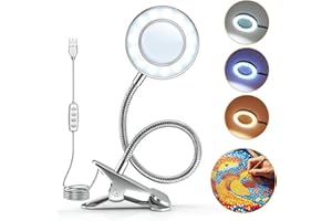 10X Magnifying Glass with Light, 2 in 1 Magnifying Desk Lamp Clip on Mganifier with Light, 3 Color Modes 10 Brightness Levels