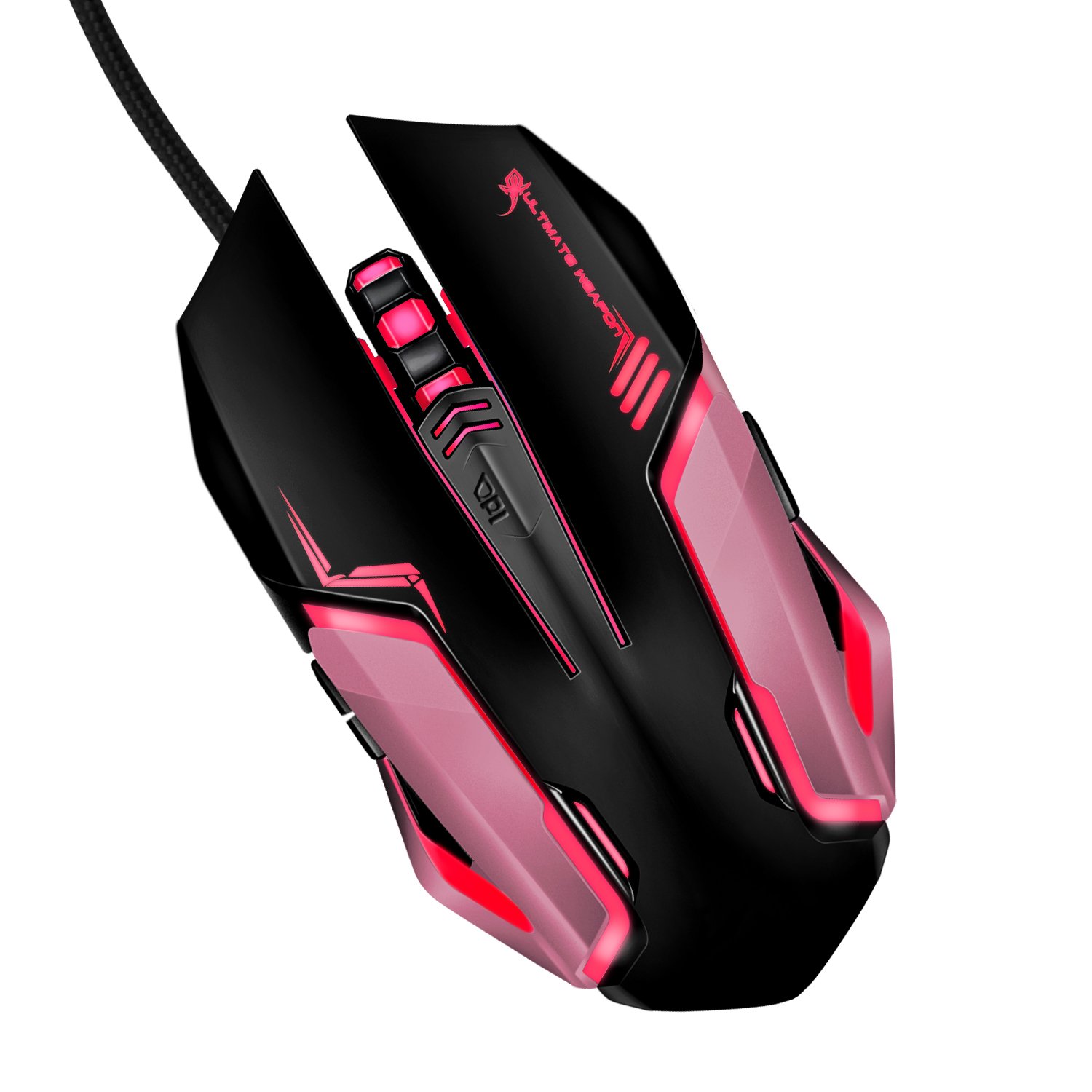 Gaming Mouse, LDesign 3200DPI Wired Gamer Mice ACC Optical Ergonomic with 4 Adjustable DPI Switch, 7-Color Breathing Light, High Accuracy Computer Mice Plug and Play (Black/Pink)