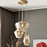 mfanchan 3-Light Vintage Kitchen Island Glass Chandelier Pendant Lighting Fixture, Antique Gold Flush Mount Ceiling Lights fo