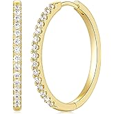 BEAUSPA Gold Hoop Earrings 14K Gold Dazzling Huggie Hoop Earrings Cubic Zirconia Earring for Women’s Hoops Earring Jewelry 25 * 2MM
