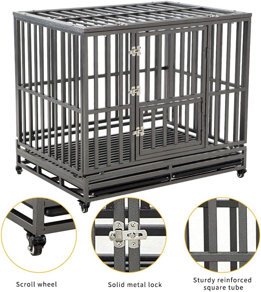 LUCKUP 38 Inch Heavy Duty Dog Cage Strong Metal Kennel and Crate for Large Dogs, Easy to Assemble Pet Playpen with Four Wheels, Black … … : Pet Supplies