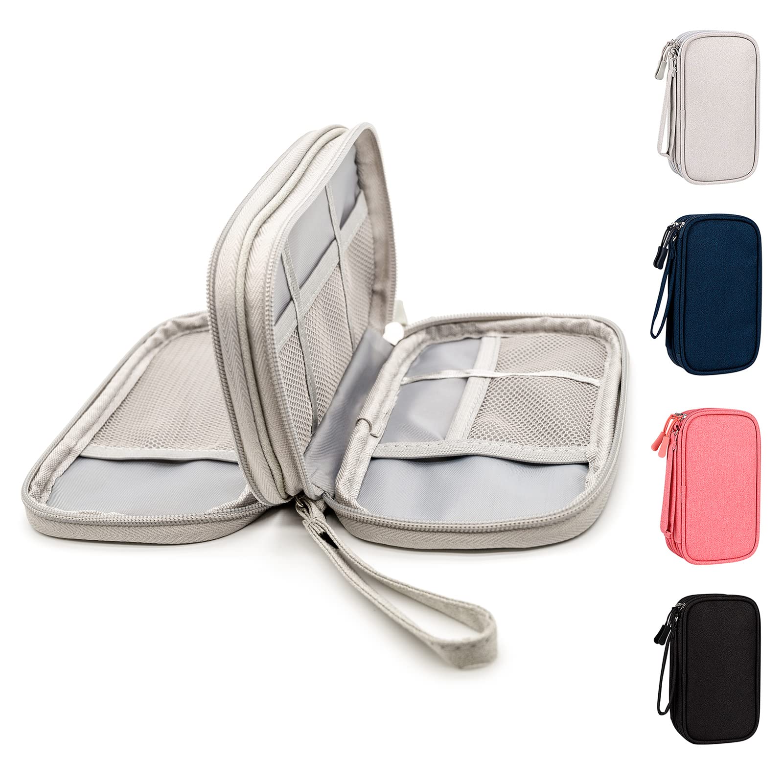 Ruyosn Cable Organiser Bag Waterproof Double Layer Hard Drive Bag Electronic Accessories Organiser Cable for Travel Grey