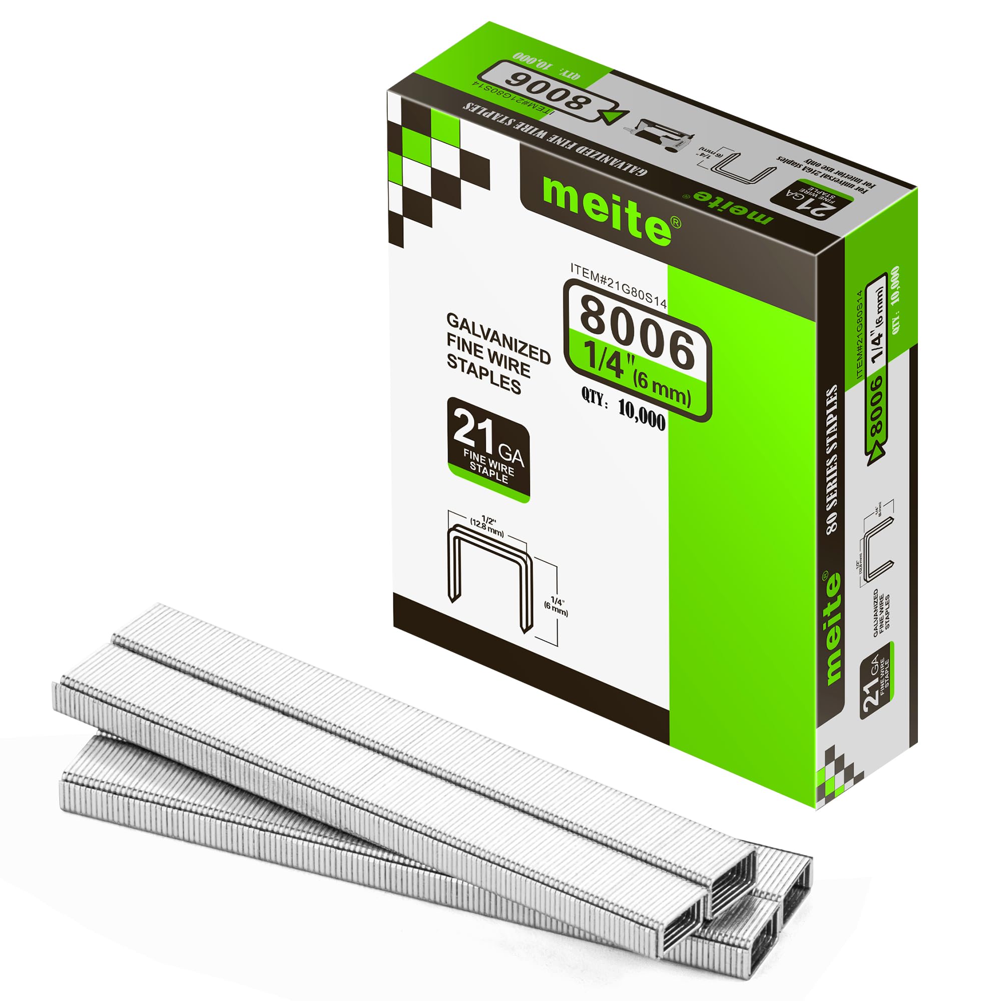 meite Type 80/6 mm Upholstery Staples for Staple Gun, Galvanised Staples for Carpet, Sofa Fabrics, Leather/Textile, Car Seating, Joinery (10,000 Counts)