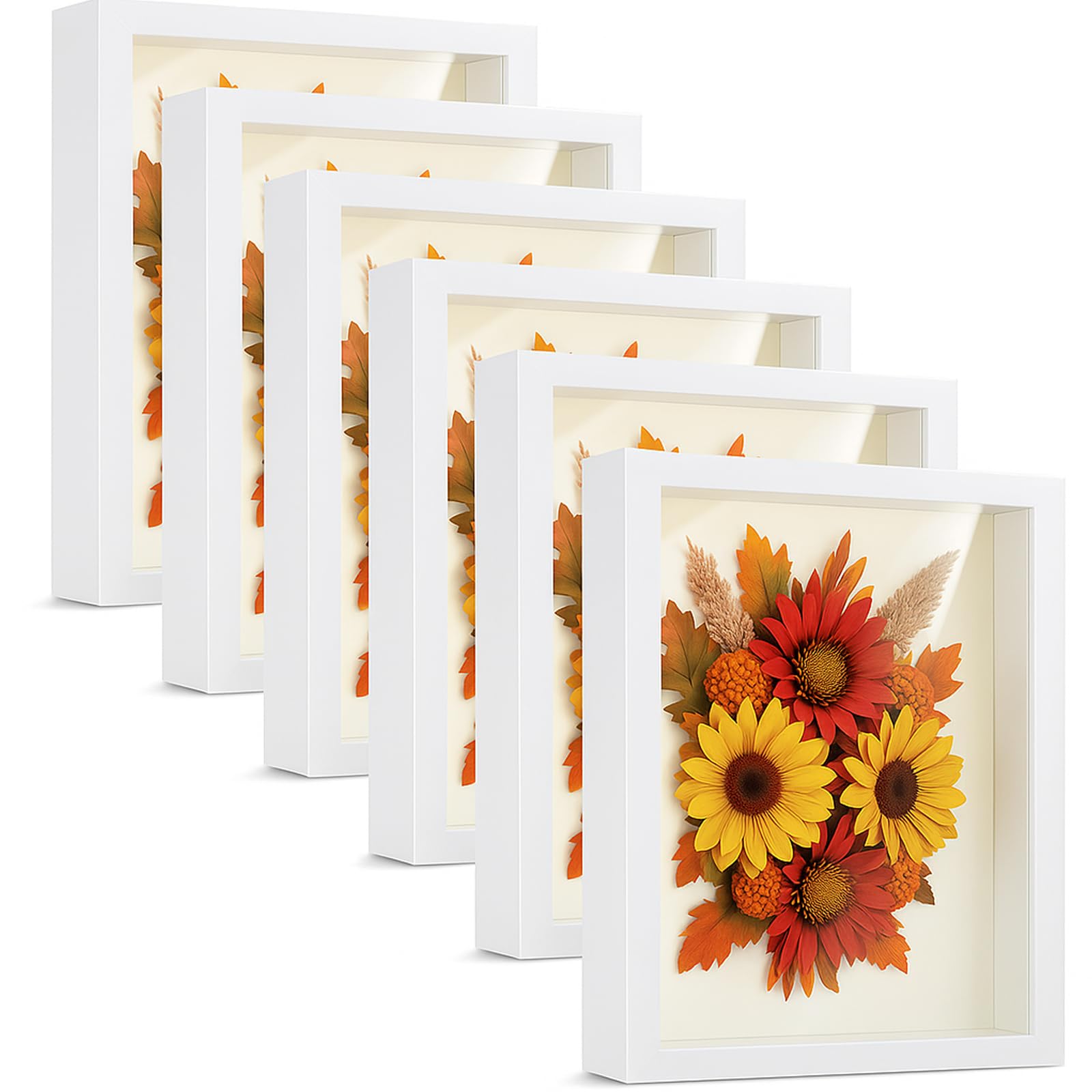 Photo 1 of Tuanse 6 Pieces Shadow Box Picture Frame Square Shadow Boxes Display Cases for Sports Memorabilia Wedding Memories Crafts Pins Awards Medals Tickets and Photos(White,5 x 7 Inch)